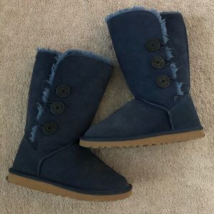 Navy blue Ugg boots with buttons
